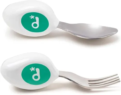 Immagine prodotto di Set di due cucchiaini - Set di forchette - Set di posate in silicone per bambini, facile da pulire - Adatto per bambini dai 1 anno in su - Set di posate per neonati con cucchiaini - Set di tettine