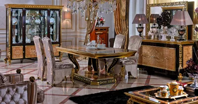Produktbild von 8 Stühle Set Esszimmer E61 Designer Holz Stuhl Garnitur Antik Stil Barock Rokoko