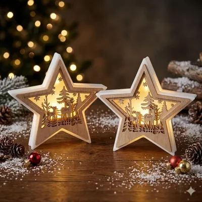 Produktbild von Winterliches 2er Set LED Sterne - Höhe ca. 14 cm
