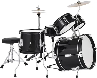 Zdjęcie produktu dla 5-częściowy zestaw perkusyjny SucceBuy z bębnem basowym 35,6 cm, werblem 20,3 cm, tomami 15,2 cm i 20,3 cm, stand tomem 25,4 cm, talerzem crash 25,4 cm i hi-hatem 20,3 cm, odpowiedni dla dzieci w wieku 6-13 lat (czarny)