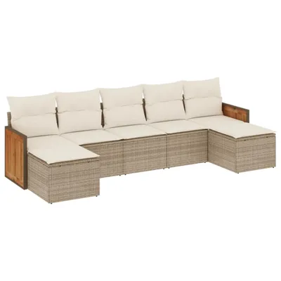 Produktbild von 7-tlg. Garten-Sofagarnitur mit Kissen Beige Poly Rattan