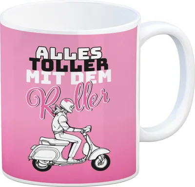 Produktbild von Alles toller mit dem Roller Kaffeebecher in pink mit Rollerfahrerin