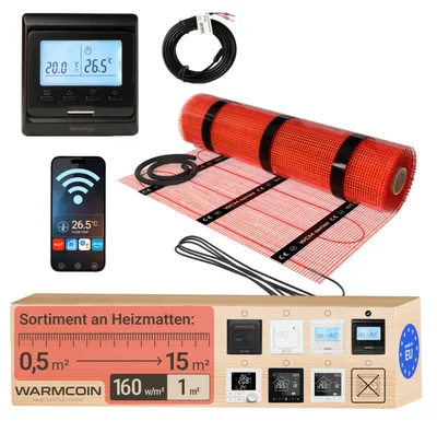 Vloerverwarmingsset 160 W/m², 1 m², selbstklebend, inkl. WiFi-Thermostat