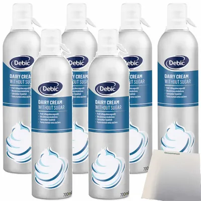 Produktbild von Gastro Sprühsahne ungesüßt 35% von Debic 6er Pack (6x700ml Flasche, blau) + usy Block