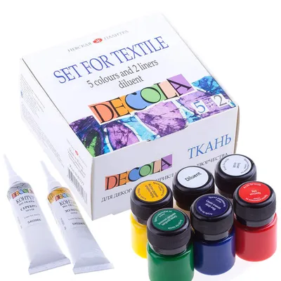 Produktbild von Decola Textilfarbe Set – 5x20 ml Stoffmalfarben mit Linern & Verdünner | Waschmaschinenfest & hohe Deckkraft