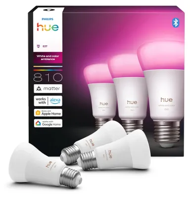 Produktbild von Philips Hue White and Color ambiance A60 – Smarte Lampe E27 – 810 lm, Bluetooth/Zigbee, LED, E27, A19, 1000 K, 20000 K