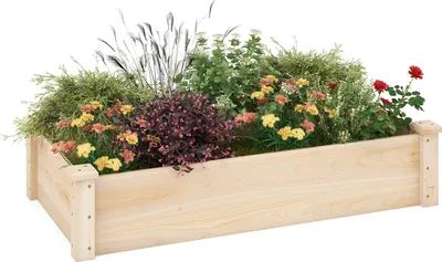 Produktbild von GOPLUS Hochbeet, Gartenbeet aus Tannenholz, Pflanzkasten mit offenem Boden, Blumenkasten Pflanzbeet Pflanzkübel,120 x 61 x 25,5 cm, Natur