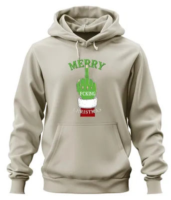 Produktbild von Merry Fcking Christmas Grinch Mittelfinger frech lustig Hoodie Kapuzenpullover, Natur, M