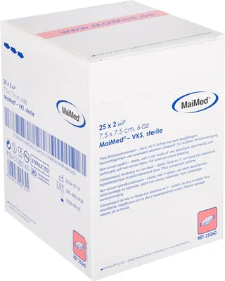 Image de MaiMed-VKS-stérile 7,5x7,5cm Compresses à 6 fentes en non-tissé à 25x2 pcs/boîte | Boîte (50 pièces)