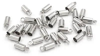 Produktbild von Vintageparts Endkappen Messing platinfarben mit Öse für 3 mm Bänder, 30 Stück