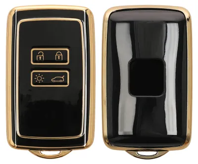 Produktbild von kwmobile Autoschlüssel Hülle kompatibel mit Renault 4-Tasten Smartkey Autoschlüssel (nur Keyless Go) - Schlüsselhülle Silikon Cover - Schwarz Gold