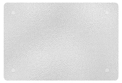 A white, textured cutting board with four small circular indentations, likely for mounting or grip.