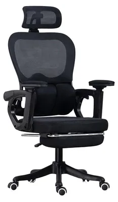 Produktbild von Ergonomischer Bürostuhl F02, Netzstoff, 3D-Armlehnen, Lendenstütze, Fußstütze, Hohe Rückenlehne, Drehstuhl, Schwarz, KI-generiertes Bild
