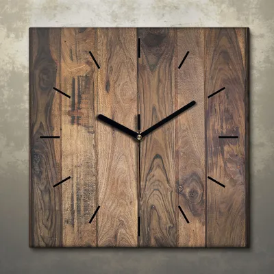 Produktbild von Wohnzimmer Leinwand Uhr Geräuschlos Küche 30x30 Dunkles, Holz, Motive, Textur, schwarze Zeiger