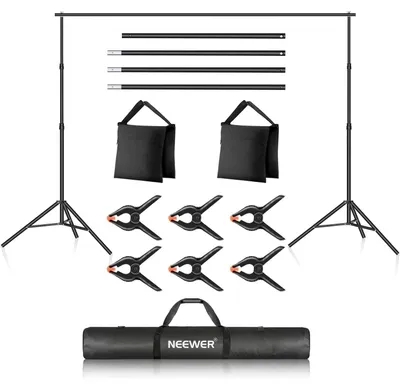 Produktbild von Hintergrundsystem Hintergrundständer - 2 x 3 m - Verstellbar mit 4 Querstangen und Sandsäcken - Fotostudio