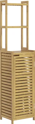Produktbild von Badezimmerregal Badregal, 3 Regale, 1 Schrank, 38,5 cm x 33 cm x 170 cm, Natur
