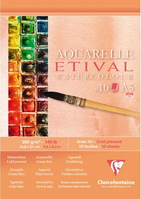 Image de Papier aquarelle Clairefontaine à grain fin, cellulose ETIVAL, A5, blanc, 300 g, 10 feuilles