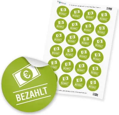 Produktbild von 24 x itenga Hinweis Aufkleber Sticker „Bezahlt“ (Motiv 64)