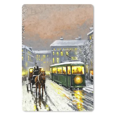 Produktbild von MuchoWow® Mauspad Mousepad Gemälde - Ölgemälde - Winter - Straßenbahn - Pferd 18x27 cm - Mousepads - Maus Mat - Pad - Mausunterlage