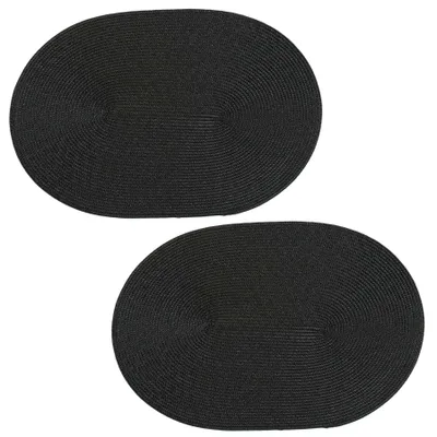 Produktbild von Platzset 2er Set Schwarz oval ca. 45x30 cm Platzdeckchen Tischset geflochtene Optik