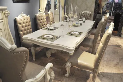 Produktbild von Esstisch + 8x Stühle Esszimmer Set Essgruppe Garnitur Tisch Stuhl Tische Barock