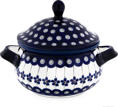 Produktbild von Original Bunzlauer Keramik 750 ml Schmalztopf mit Deckel Ø13 cm, H=15,3 cm,  Design 166a