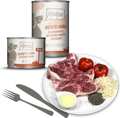 Produktbild von MjAMjAM 6x200g Lamm an Reis & Tomaten Nassfutter für Hunde Hauptfutter