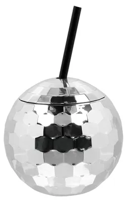 Produktbild von Becher Discokugel mit Strohhalm Silber 650ml -