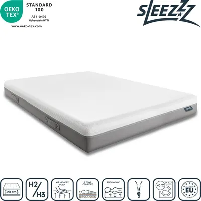 Obrázek produktu pro Sleezzz Premium viscoelastická matrace 180 x 200 cm, výška 20 cm, stupeň tuhosti H2/H3, s oboustrannými úchyty