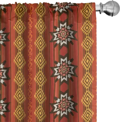 Produktbild von ABAKUHAUS Orange Vorhänge, Gardinen, Ethnisches indigenes kulturelles Motiv Muster traditionelle Grenzen, 2 Stück 75 x 225 cm, Orange Gelb und Weiß