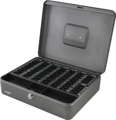Geldkassette mit Euro-Münzzählbrett von HMF mit 30 cm Breite in Silber