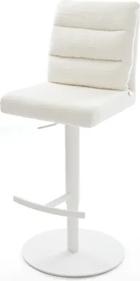 Zdjęcie produktu dla DELIFE Stołek barowy Pela-Flex Bouclé Soft Beige Obrotowa podstawa z regulacją wysokości Metal Biały