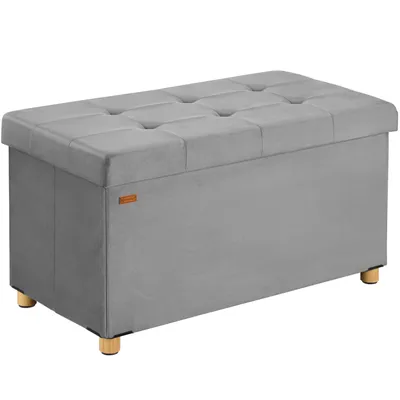 Produktbild von CASARIA® Sitzbank mit Stauraum Grau Samt mit Holzfüßen Faltbar Sitzbank 300kg Belastbar 76cm Truhe Wohnzimmer Schlafzimmer Flur Diele Truhenbank Bank