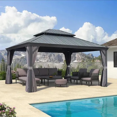 Produktbild von PURPLE LEAF Hardtop Pavillon 4x4.6m wasserdicht winterfest und stabil für den Garten,grau