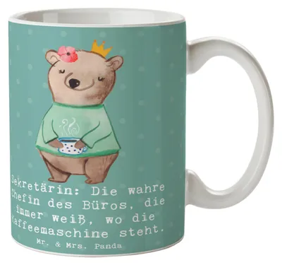 Produktbild von Mr. & Mrs. Panda Tasse Sekretärin Chef - Meeresbrise - Geschenk, Keramiktasse, Dokumentenmanagement, personalisierte Geschenke, Kaffeetasse, Beruf, Teetasse, Multitasking