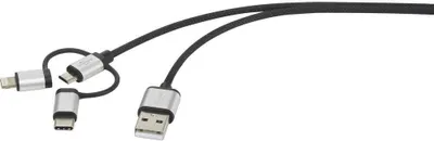 Produktbild von Renkforce USB-Kabel USB 2.0 USB-A Stecker, USB-C® Stecker, USB-Micro-B Stecker, Apple Lightning Stecker 1.50 m Dunkelgr