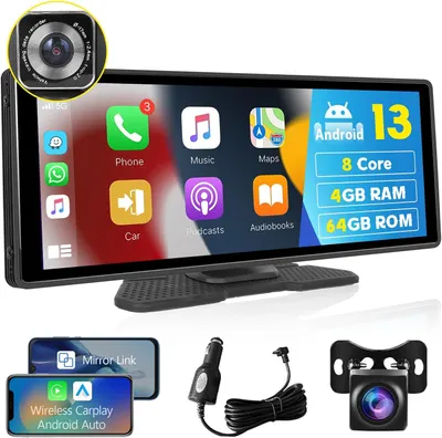 Image de Android 4G, 64 Go de stockage, processeur 8 cœurs, écran tactile de 10,26 pouces compatible CarPlay sans fil, caméra de navigation Android, caméra de tableau de bord, caméra de recul, MirrorLink, GPS, Wi-Fi, Bluetooth