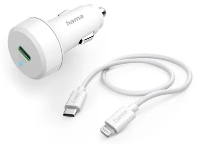 Produktbild von Hama Auto-Schnellladegerät Ladekabel Lightning, PD, 20 W, 1 m, Weiß