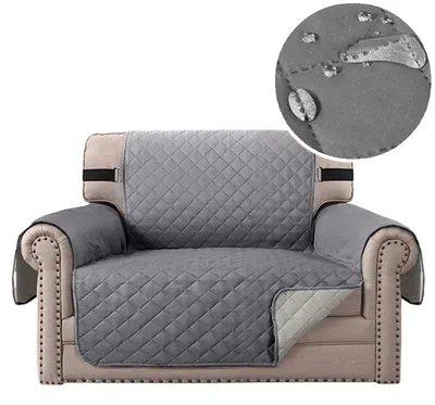 Produktbild von Sofaschoner / Sofaüberwurf für 1-Sitzer Sofa 53 cm – Grau, gestepptes Design