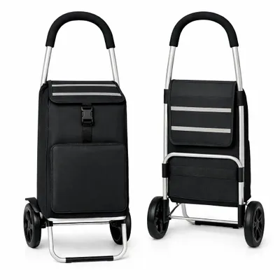 Produktbild von BigDean Einkaufstrolley klappbar 56L mit separatem Kühlfach 5L – Einkaufsroller mit abnehmbarer, regenfester Tasche und großen Rädern