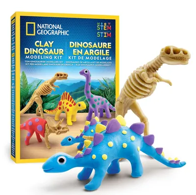 Productafbeelding van Luchtdrogende klei - Dino kleiset - 5 dinoskeletten - 5 kleuren