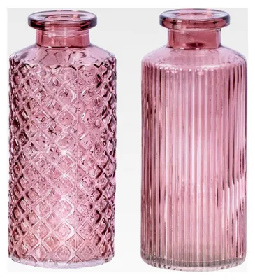 Produktbild von 2er Set Vase H14cm Rosa Glas Blumenvase Tischdeko Frühling Blumendeko