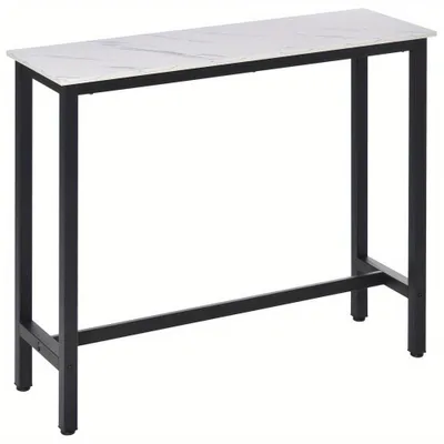 Productafbeelding van Bartafel – Bar Tafel – Statafel – Keukentafel – Eettafel met Marmerlook Blad & Zwart Metalen Frame