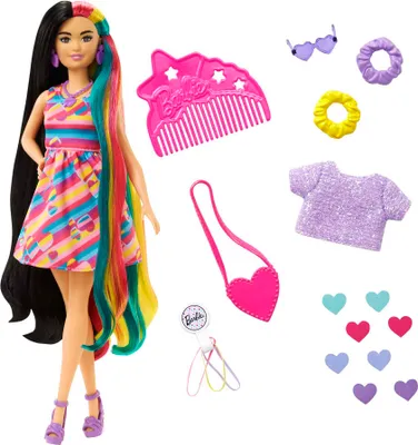 Produktbild von Barbie Totally Hair Puppe (schwarze/bunte Haare) inkl. Styling-Zubehör