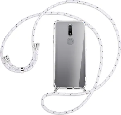 Produktbild von Handykette Backcover-Schutzhülle mit Band (Metall silberfarben) für Nokia 2.4 - weiß/grau