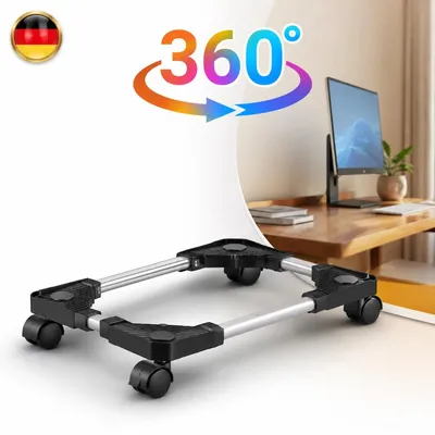 Image de Support noir pour PC, avec 4 roulettes pivotantes, réglable en hauteur et mobile, pour ordinateurs de bureau