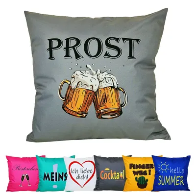 Produktbild von JACK 50x50cm Motiv Outdoor Lounge Kissen Dekokissen inkl. XXL-Füllung Wasserabweisend Sitzkissen Garten Stuhl Lotus Effekt lustig, Farbe:Prost