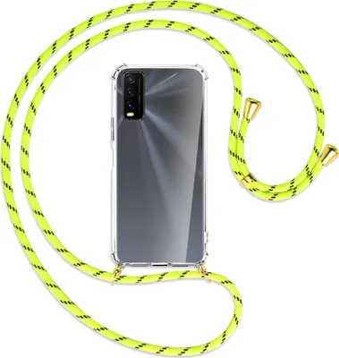 Produktbild von Handykette Backcover-Schutzhülle mit Band (Metall goldfarben) für vivo Y20s / Y11s - neongelb
