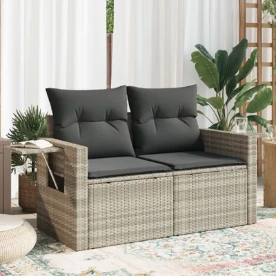 Produktbild von "2026 Promotion" Gartensofa/Loungesofa - mit Kissen - 2-Sitzer - Hellgrau Poly Rattan - Gartensofas CC22298
