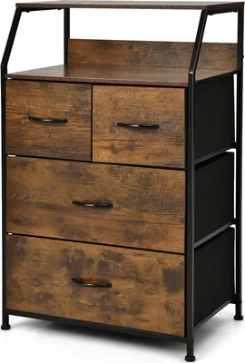 Produktbild von Aufbewahrungsbox, Schrank mit 4 Stoffschubladen und 2 offenen Regalen, Kippschutz, Kommode für Schlafzimmer, Wohnzimmer, Braun